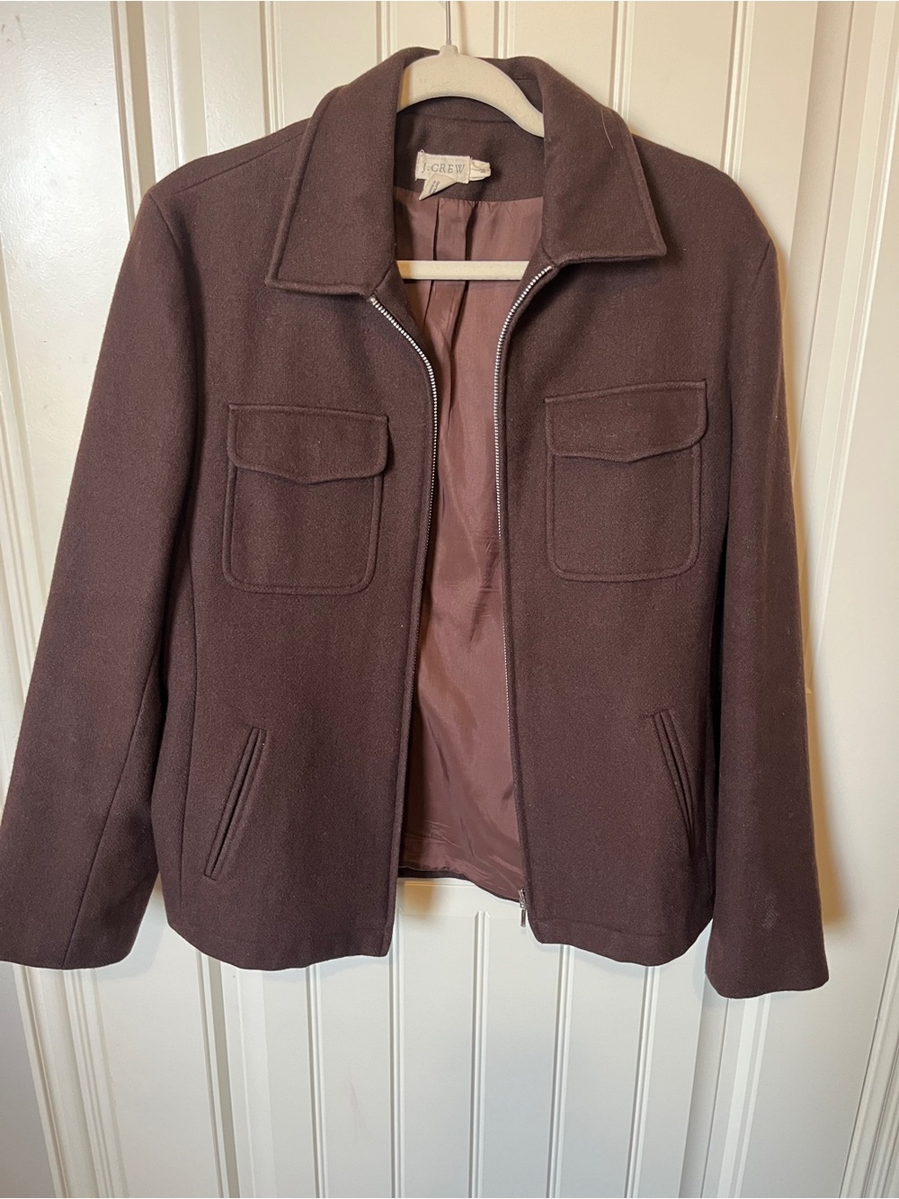 J. Crew Women's Dark Brown Wool-Blend Zip Pea Coat